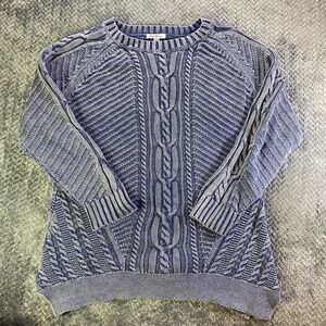 PBJ Blues Women XL TG Blue White Cable Knit Sweater Pullover Long Sleeve